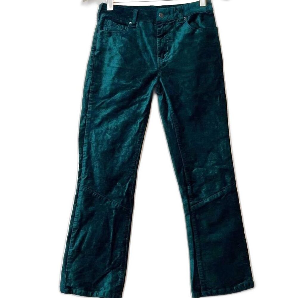 Free People Velvet Crop Bootcut Pants Emerald Green Sz 27 Boho Retro Luxury Glam